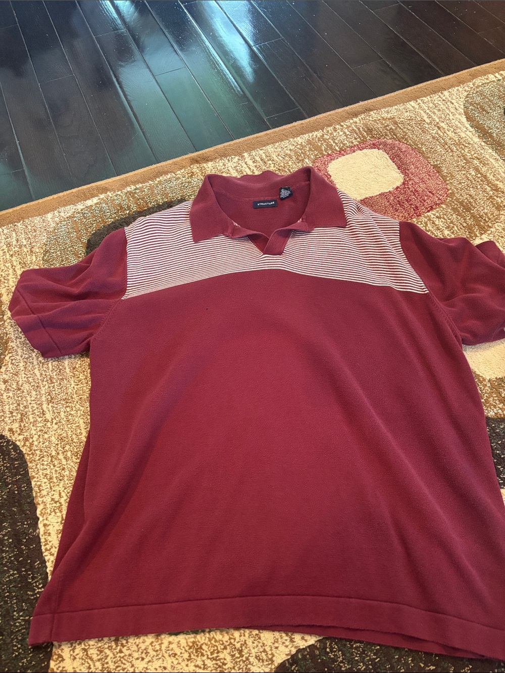 Structure Men's Maroon Polo with Striped Chest Yoke